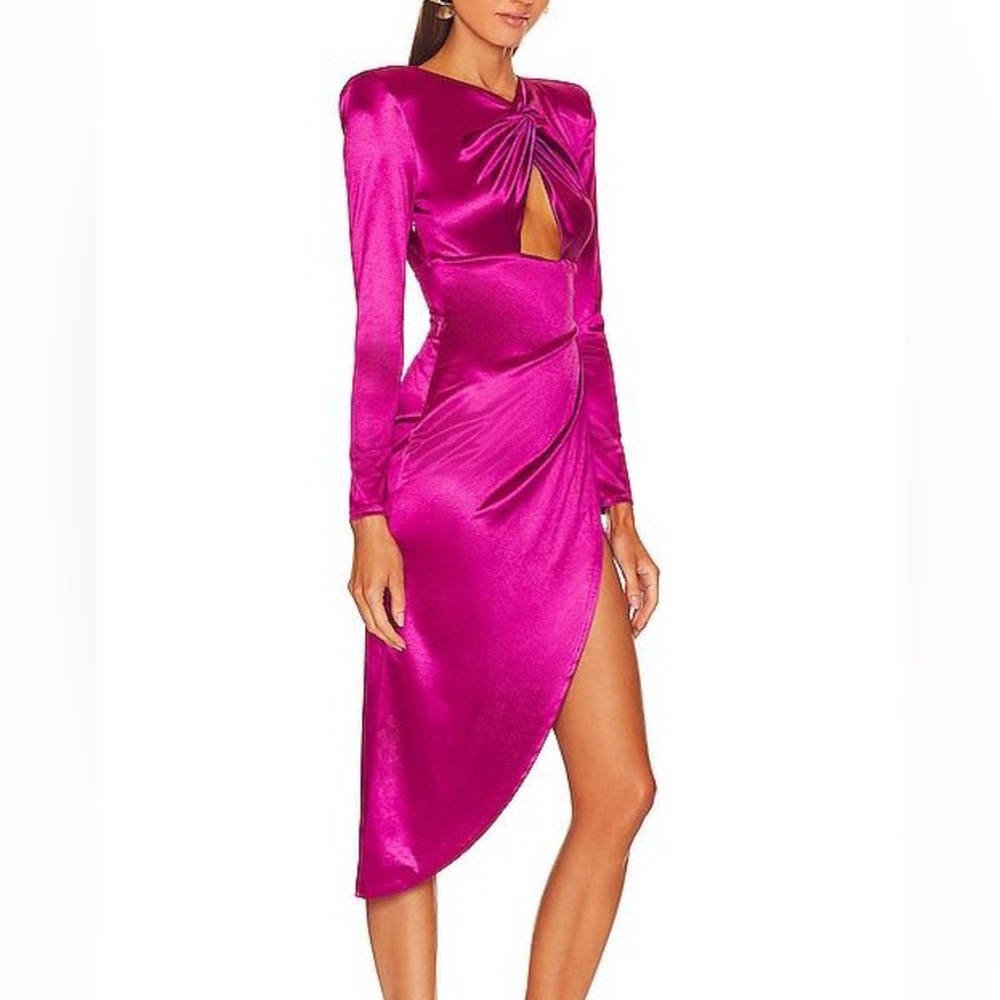 Michael Costello Fuchsia Satin Midi Dress